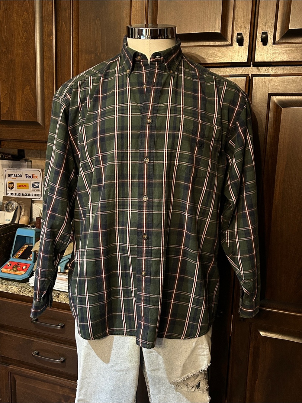 1990’s Duck Head Sz XL Men's Dark Green Tartan Plaid Button-Down Shirt